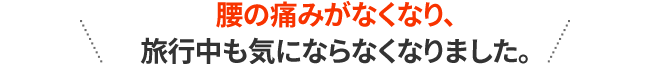 腰の痛みがなくなり、旅行中も気にならなくなりました。